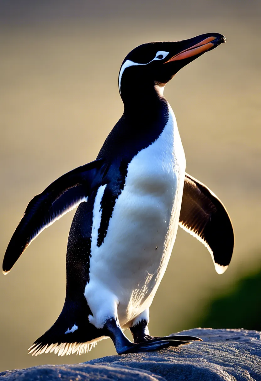 Erect-crested penguin preens on a rocky shore, its crest prominent against a coastal backdrop.